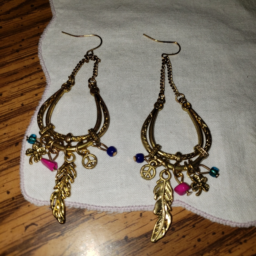 Goldtone Feather Earrings With A BOHO vibe